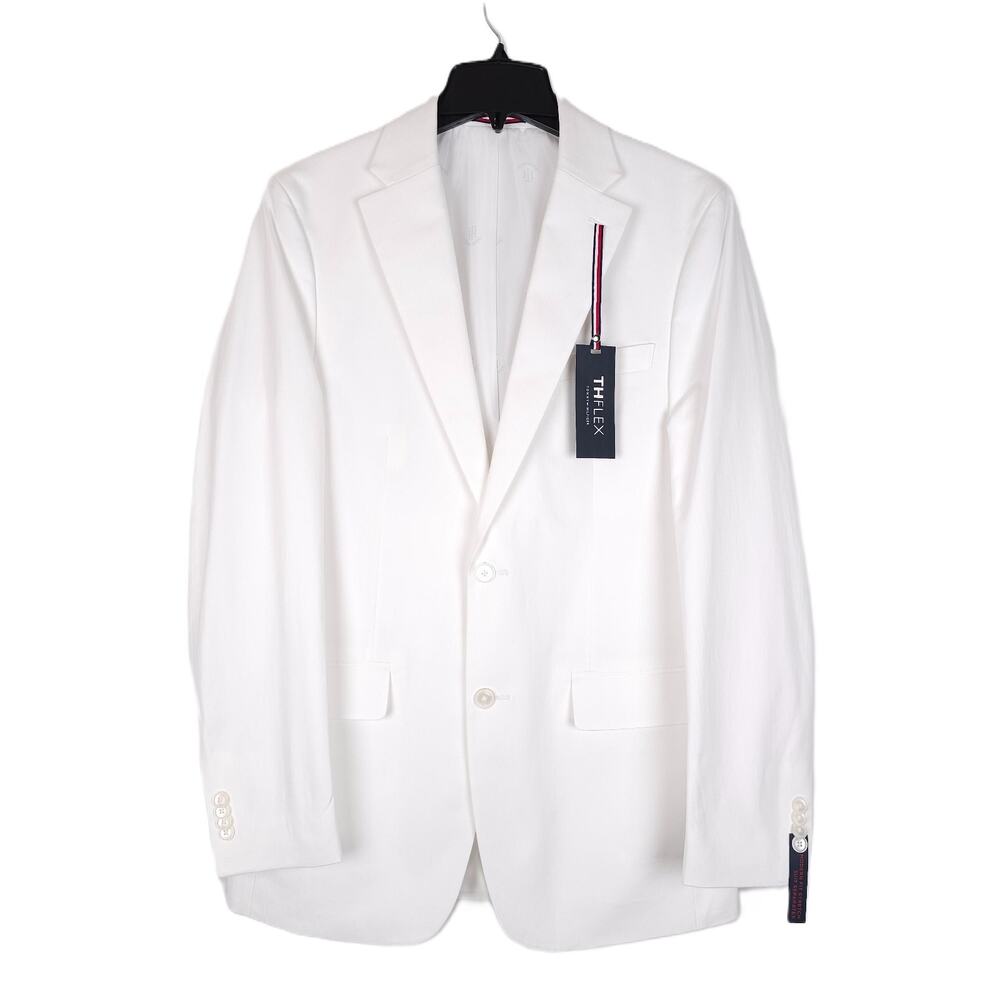 Tommy Hilfiger Mens Modern Fit Suit Jacket Blazer 38L White Stretch Chambray NWT